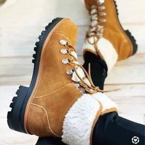 New - MARC FISHER Suede Cozy Hiker Boots Cognac | 6.5